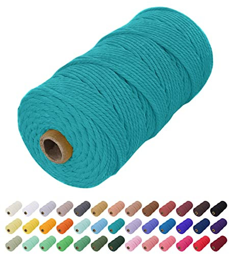 Uiopa Corde Macramé 2mm x 200m, Fil Macramé Coton Corde Coton Naturelle, Ficelle Cordon Macramé Cordelette 2mm pour Tenture Murale, Porte Plante Mural, Rideau, Décoration Bohème (Paon Bleu)