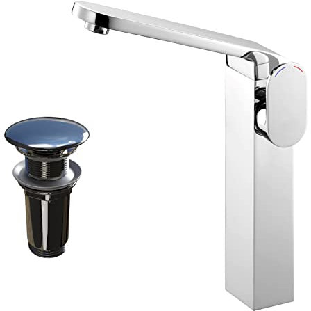 Kerbad Design Waschtischarmatur Futura, Wasserhahn + Ablauf-Ventil, Einhandmischer, Mischbatterie (Groß, Chrom)