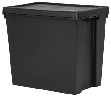 JMS we create smile 1 x 92 Litre Black Bam Recycled Heavy Duty Plastic Storage Box with Secure Lid Stackable/Nestable Storage Containers Organising Basket Storage Solution (92 Litre)