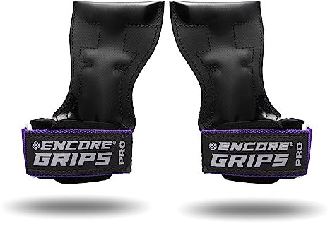 Encore Grips® Zughilfen für Krafttraining Fitness Bodybuilding Gewichteheben Kraftsport Lifting, mit Handgelenk Handbandage Gewichte Training Handschuhe Griffe Gym Equipment (Lila, M)