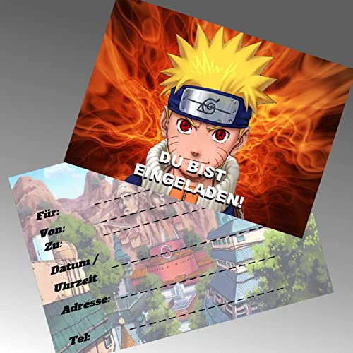 ich 12 Einladungskarten & 12 Umschläge für Geburtstag Partys und Kindergeburtstag Naruto Nr. 001
