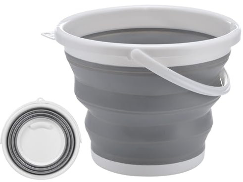 Neez Cubo Plegable (10 litros) - Cubo Plegable Camping para Cocina, Hogar, Playa, Ahorra Espacio, Portatil, Silicona Collapsible Cuerpo, Limpieza Bucket (Gris)