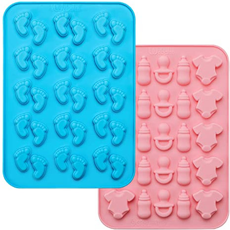 Webake Lot de 2 moules en silicone en forme de pieds de bébé - Décoration de gâteau - Moule à pralines - Pour fête prénatale
