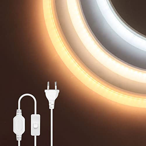 XUNATA COB Lumière au néon LED avec interrupteur, 360Leds/m IP65 étanche 230V Super Lumineux Bandeau flexible LED Light Strip au néon avec, pour Chambre, Noël, Fête, etc (Blanc naturel, 1M)