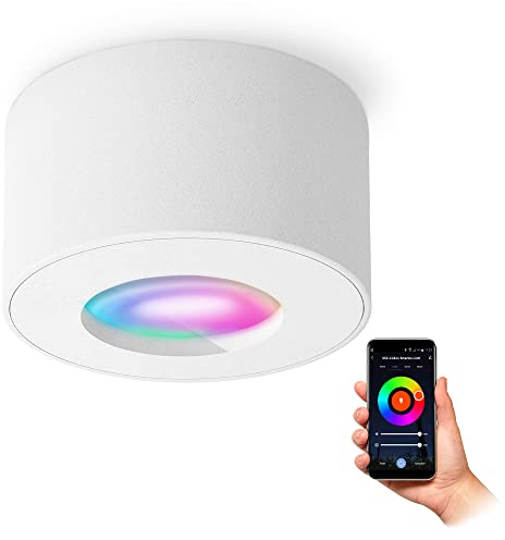 SSC-LUXon CELI-1 Aufbauspot weiß IP44 Smart RGB WLAN Bad rund | Smarter Bad-Aufbaustrahler weiß rund IP44 - RGBW per App & Sprache, WLAN ohne Hub, für Bad & Außen, inkl. LED-Modul