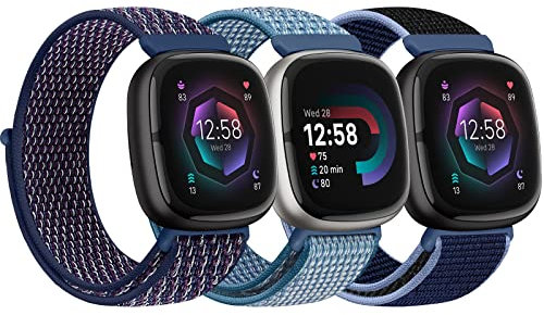 Bcuckood Nylon Armband kompatibel mit Fitbit Versa 4/Sense 2/Versa 3/Sense Damen Herren Weiches atmungsaktives Nylon Uhrenarmband Sport Solo Schleife Ersatzarmband