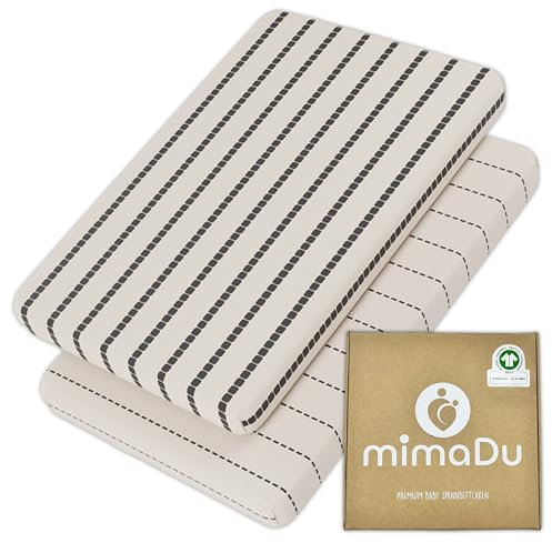 mimaDu - 2er Set Spannbettlaken GOTS aus Bio-Baumwolle 90x55 cm auch für 90x50, 90x45, 90x60 - Spannbetttücher für Beistellbett, Babybett - Baby Bettlaken/Spannbetttuch hautfreundlich & weich (Boho)