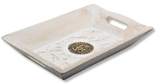 Diko.style® - Dekotablett Rechteckig Hholzschale Klein -24x15,5x4,5 cm- Holztablett dekoschale länglichc - orientalische deko boho- Holzbrett Deko - Dekotablett Holz - Weißer Elefant