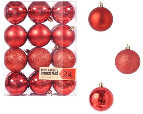 24 Stück Weihnachtskugeln Set 3cm Weihnachtskugel Christbaumkugeln, Weihnachtsbaum Kugel Dekoration Weihnachtskugeln für Weihnachtsbaum, Hochzeit, Partys, Wohnkultur, DIY Dekoration (B#rot)
