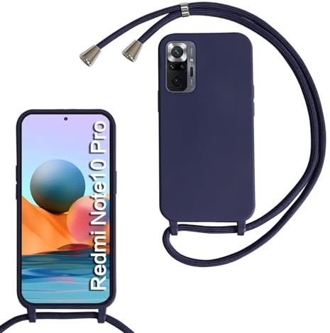 Beajew Coque Compatible avec Xiaomi Redmi Note 10 Pro/Note 10 Pro Max Silicone Case,Couleurs de Bonbons Cover Silicone Antichoc,Coque Protection Antichoc avec Cordon Réglable Téléphone Case,Bleu Foncé