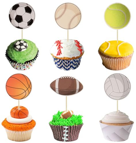 36 Stück Sport-Cupcake-Topper, Basketball, Cupcake, Zahnstocher, Fußball, Fußball, Baseball, Volleyball, Rugby, Kuchendekorationen für Sportball, Spiel, Thema, Babyparty, Geburtstagsparty, Dekoration,