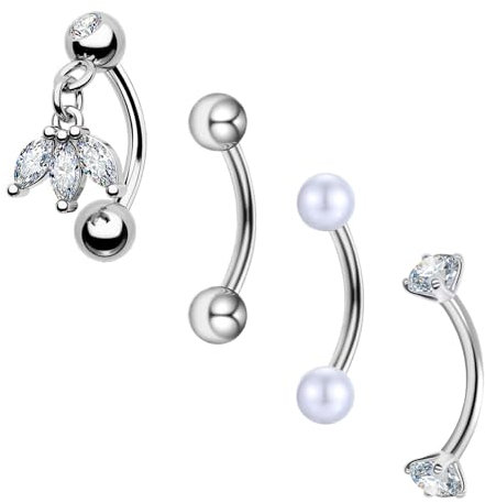 Besyvvin 4stk Curved Barbell Piercing Augenbrauen Lippe Helix Rook Daith 8mm Chirurgenstahl 1,2mm Silber Augenbrauenpiercing