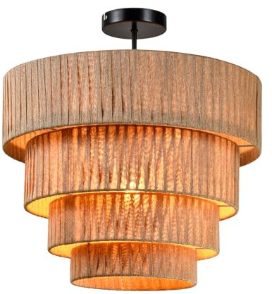 LQWELL® E27 Deckenleuchter Deckenleuchte Hängelampe, Retro Deckenlampe Hängeleuchte 1 Flammig, Linen Beige Kronleuchter für Schlafzimmer Wohnzimmer Esszimmer Bar Hotel Geschäft Studio Cafés