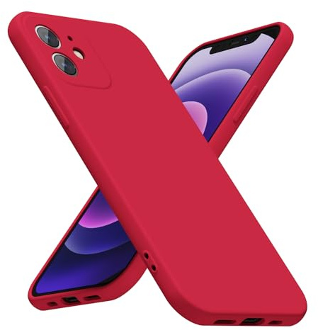 LoeoeL for iPhone 12 Mini Phone Case Silicone, Minimalist Ultra Thin Slim Soft Rubber Gel Solid Color Matte TPU Cute Case for Women Men, Girly Plain Aesthetic Design & Camera Cover Protection, Red