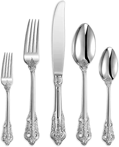 Juego de Cubiertos, Juego de Cubiertos para 12 Personas, 60 Piezas. Juego de cubiertos pulido espejo, juegos de cubiertos de lujo, vajilla elegante para el hogar/cenas importantes plata: doble co