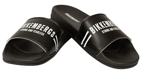 Bikkembergs Ciabatta uomo fascia mare o piscina slide beachwear con logo articolo BKK3MSR02 series vertical stripes, Black, 43