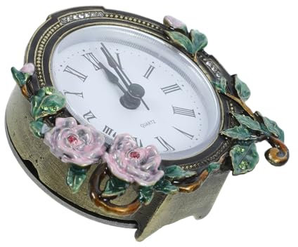 Alipis Mini Vintage Tischuhr Mit Emaille Blume Kompakte Retro Dekor Uhr Für Schreibtisch Schlafzimmer Wohnzimmer Geschenkidee
