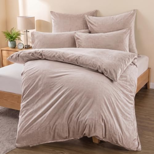 Soifox Winter Flanell Bettwäsche 155x220 2-teilig Beige 100% Polyester | Kurzflor-Fleece 140 g/m² mit Metall-Reißverschluss und 4 Eckbändern, 60°C waschbar, trocknergeeignet, bügelfrei, warm & weich