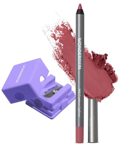 Wonderskin 360 Contour Lipliner Pencil with Sharpener - Long Lasting, Sharpenable Lipliner, Waterproof & Transfer-Proof Lip Pencil (Rosewood)