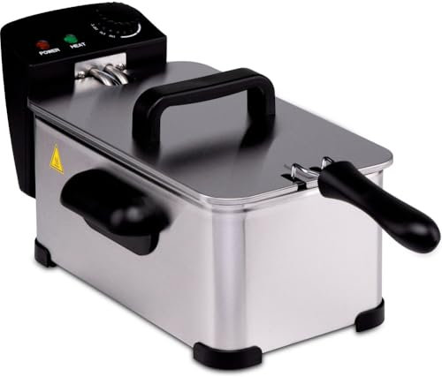 BAKAJI Friggitrice da 3 Litri 2000 Watt con Temperatura Regolabile, Spia di Controllo e Corpo in Acciaio Inossidabile Facile da Pulire, Ideale per Cucina, Ristorante, Casa, Cestello Estraibile