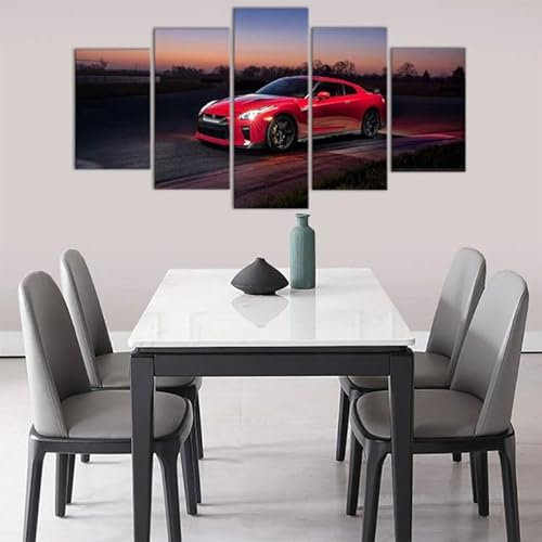 FatAco 5 Paneele Leinwand mit Rahmen Nissa GTR Bild Kunstdruck Leinwand Gemälde Wandmalerei Home Office Wohnzimmer Schlafzimmer Dekoration Ready to Hang