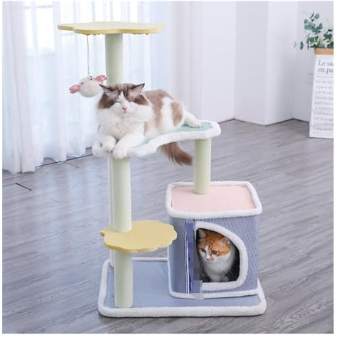 NESPIQ Alberi per Gatti Simpatico Tiragraffi per Gatti da Interno con Mensola per Gatti Multistrato A Torre per Gatti Albero Tiragraffi per Gatti(58 * 44 * 90cm)