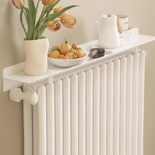 Heizkörperverkleidung Staubdicht und Rauchfrei, Verbesserte Heizkörperregal aus Aluminiumlegierung, 15cm Breit Schwebende Heizung Regal Weiß Ohne Bohren mit Halterung,L 40cm/15.7in
