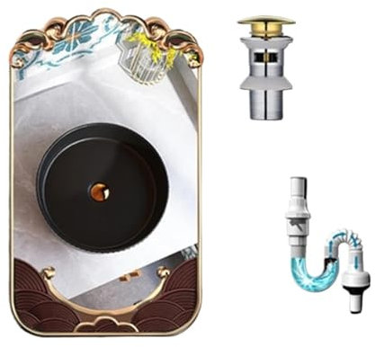 QAUUCP Lavabo Rond en céramique 40cm/35cm, Mini Bande Ronde Verte, évier de Salle de Bains, Balcon de Maison, évier de comptoir de Petite Taille Lavabo Salle De Bain(35cm Black)