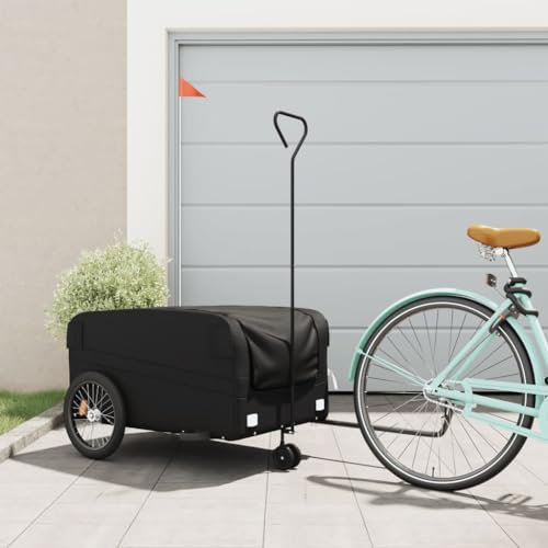 Somanki Fahrradanhänger Schwarz 45 kg Eisen, Fahrrad Anhänger, Lastenanhänger, Handwagen, Fahrrad-lastenanhänger, Lastenfahrrad - 94066