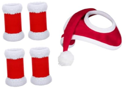 Aymzbd Weihnachtsmütze für Pferde, 4 x Beinwickel für Pferde, wärmende Weihnachtsmütze, Weihnachtsmütze für Pferde, für Cosplay, Vieh, Weihnachtsfeier, 35cm X 43cm