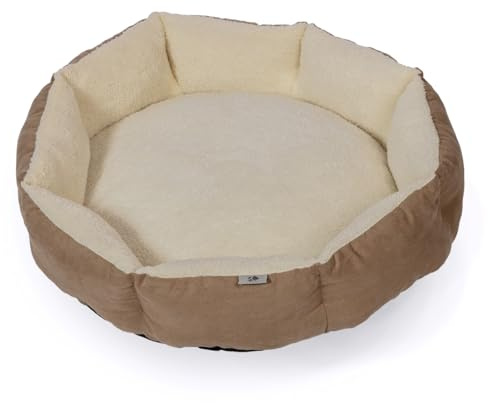 Danish Design Essentials Quilted Dog Bed, Beige Small 53x53x15cm - Scalloped Pet Bed with Fur Lining, Machine Washable