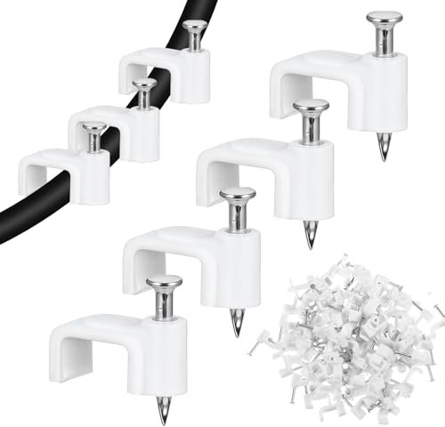 Andibro 100 clip per cavi bianchi, 10 mm, clip da parete con chiodi in acciaio, clip Ethernet, clip per cavi coassiali per cavi Ethernet (10 mm)
