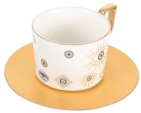 Veemoon Keramik Kaffeetasse Set Mit Unterteller Im Evil Eye Design Stilvolle Porzellan Espressotasse Für Kaffee Und Tee Hitzebeständig Geeignet Für Zuhause Und Langlebig Und Kreativ