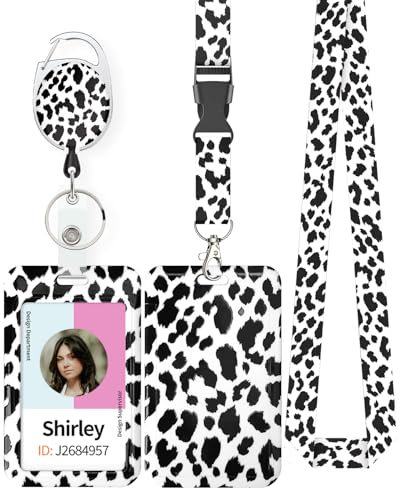 Uniclife Modische Sliding Ausweishülle Schneeleopard Print Kunststoff Kartenhalter mit Einziehbaren Badge Reel Karabiner abnehmbare Lanyard Karte Schutz für Büroangestellte Krankenschwester Lehrer