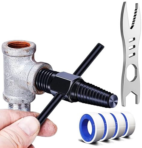 Hosawtek Kit completo per la riparazione di tubi, estrattore a doppia testa, chiave da bagno, nastro in teflon. Elimina viti da 1/2, 3/4, adatto per fai da te