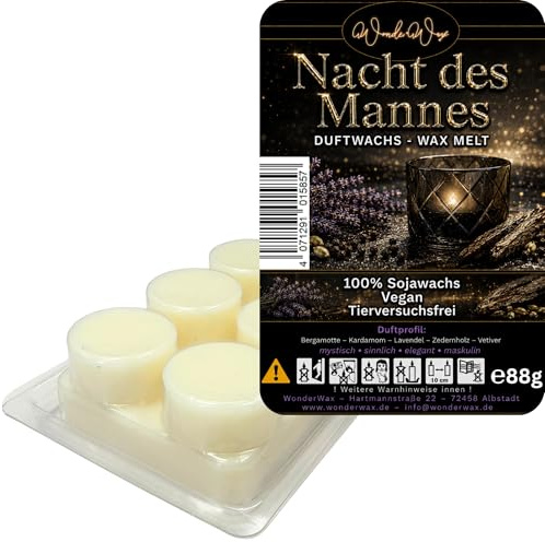WonderWax® Duftriegel 6 x Duftwachs Kreise Weiß Nacht des Mannes | Farbe: Weiß | Raumduft für Duftlampen, Wax Melt, Sojawachs, Indoor Duftöl Wachs schmelzen für Aromalampe