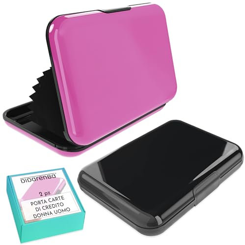 Porte Carte Homme Femme 2 Pieces Aluminium avec systeme de Verrouillage RFID Lutte Contre la fraude Anti-sans Contact Grande capacite Noir et Rose