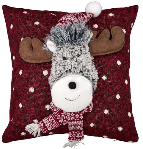 Espamira Kissenbezug Weihnachten 40 x 40 Kissenhülle 3 D Motiv Kissen Dekokissen Elch Grau Plüsch Kissen Bordeaux Winter Reißverschluss