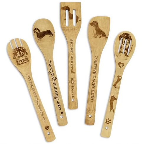 5 Stück Dackel Kochlöffel Set, Dachshund Holzkochlöffel Set für Einzugsgeschenke, Einzigartiges Kochlöffel Holz, Dackel Geschenke für Hundeliebhaber Frauen
