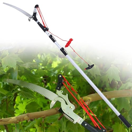 KFGISD, Aluminum Alloy Pole Pruning Saw Long Tree Pruner High Reach Tree Pruning Tools, 2 in 1 Extendable Gardening Tool for Forestry,High Branch Saw(5m/16.4ft,5m/16.4ft)