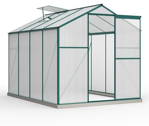 Aluminium Gewächshaus 4,75 m² mit Fundament – Garten Treibhaus mit Polycarbonatplatten, Dachfenster & Schiebetür, Tomatenhaus 190×253 cm (Green, 253x190x200cm)