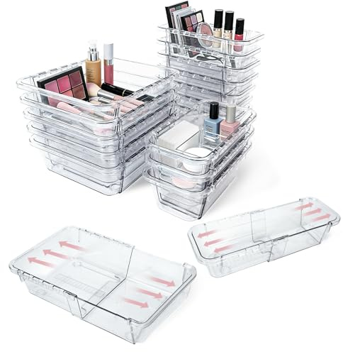 HNNJCK Schubladen Organizer 15er Set mit 2 Größen, Schminktisch organizer | Schubladen Ordnungssystem für Büro, Küchen, Badezimmer