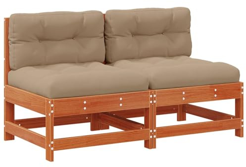 vidaXL Garten Mittelssofa Massives Kiefernholz Wachsbraun, Garten und Terrasse, Modulares Outdoor-Sofa, Zeitgemäße Sitzgelegenheit für Elegantes Wohnen, Bequeme Lounge-Möbel