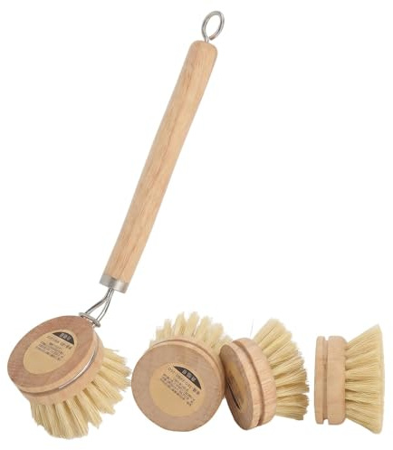Cepillo Fregar Platos Cepillo para Platos De Madera con 3 Cabezales Intercambiables Cepillo De Cocina Fabricado con Fibras Naturales Sin PláStico Ni Sustancias Nocivas Apto para Su Uso En La Cocina.