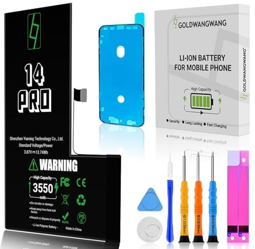 Batteria per iPhone 14 Pro, 3550mAh Capacità, Kit Riparazione Completo | Compatibile con A2650/A2889/A2890/A2891/A2892 Include Attrezzi Guarnizioni Impermeabili e Istruzioni Certificata CE/RoHS/FCC