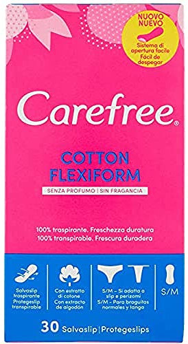 Carefree Cotton Feel Flexiform Sin Fragancia Protegeslips (30 unidades), protegeslips absorbentes y transpirables sin fragancia, protege slips para todo tipo de braguitas