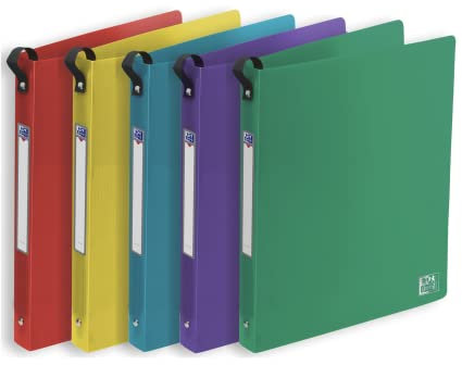 Oxford Ringbuch A4, Rückenbreite 3 cm, 2 Ringe, Kunststoff, 5 Farben, 18 Stück