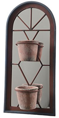 Wandhänger mit 2 Übertöpfe Wandtopf Pflanztopf Dekopflanztöpfe Übertöpfe mit Spiegel Fenster Gartendeko Wanddeko Eisen