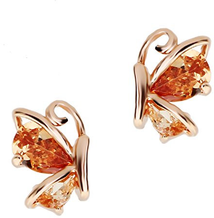 Crystalline Azuria Femme Clous Boucles d'Oreilles Papillon 18ct Plaqué Or Blancs avec Cristaux oranges en Zircone