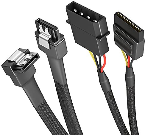 KabelDirekt – Cavo elettrico 4 Pin Molex su cavo elettrico a 15 Pin SATA e 3 cavi dati SATA con angolo a 90° (per il collegamento di dischi rigidi (SSD, HDD) e lettori (CD, DVD, Blu-Ray))
